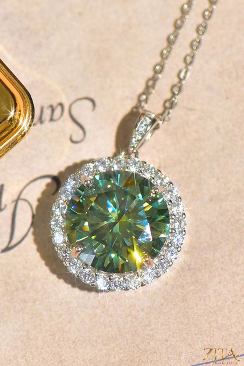 10 carat moissanite pendant necklace with platinum plating, featuring a sparkling gemstone set in a stylish chain.