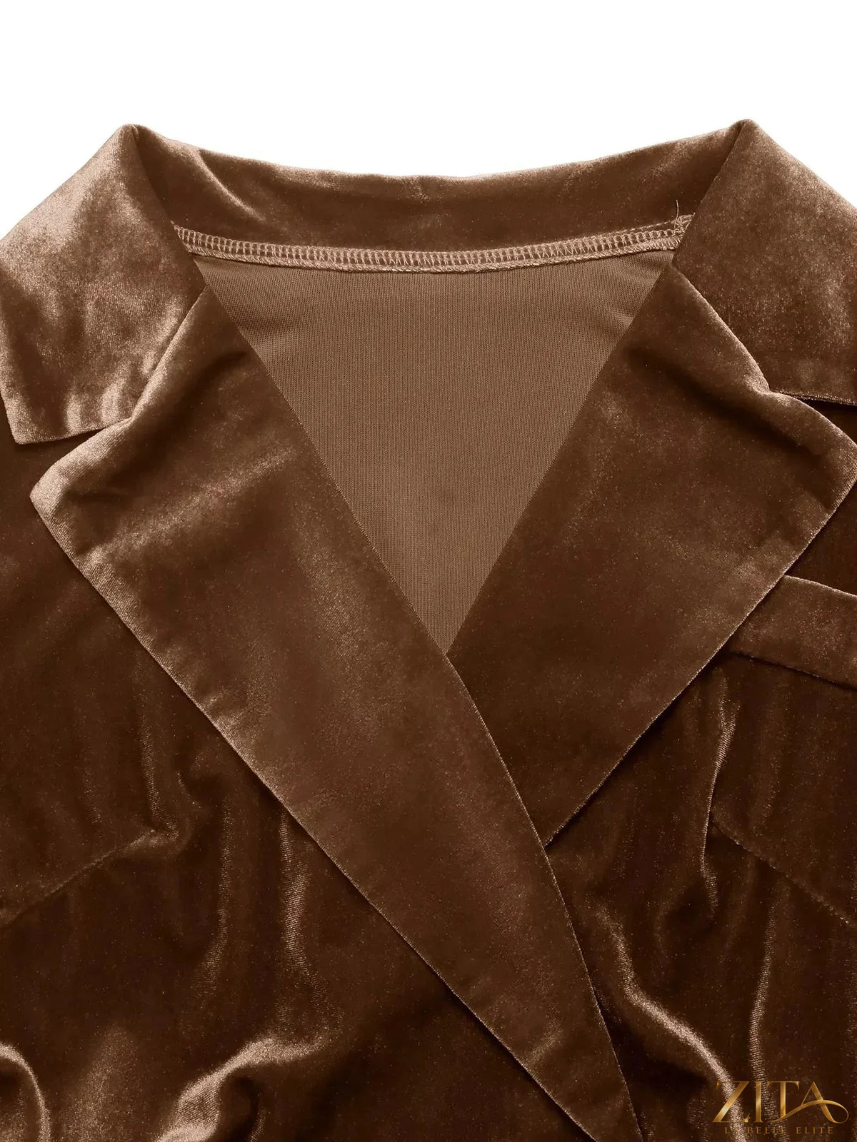 Velvet pleated midi blazer dress by Zita La Belle Elite, featuring a fitted waist, long sleeves, and a stylish pleated design.