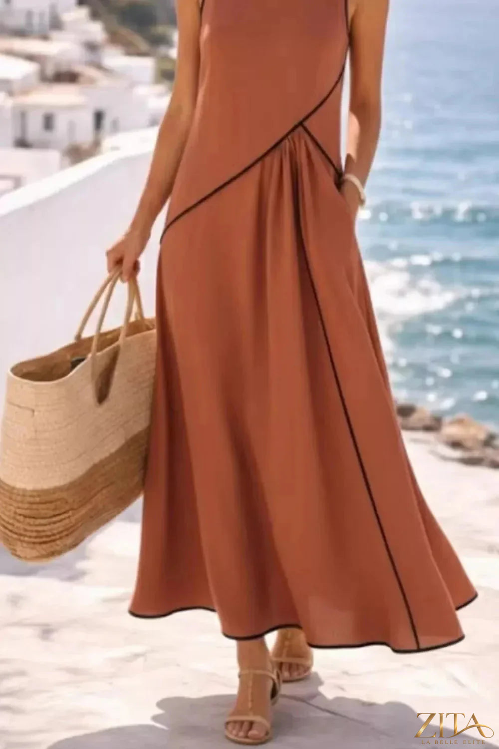 Zita La Belle Elite sleeveless casual maxi dress with contrast trim, flowing fabric and relaxed fit perfect for warm weather.