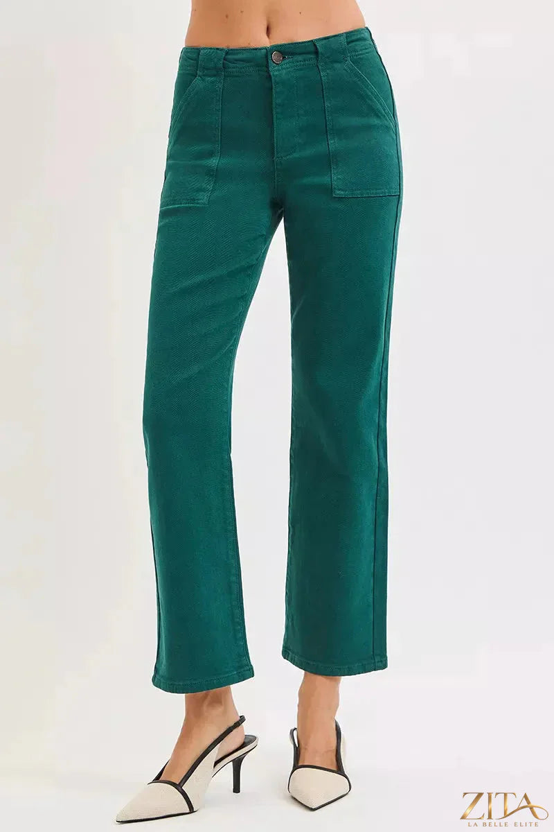Zita La Belle Elite RISEN high rise ankle flare jeans with patch pockets, showcasing a stylish denim design and fitted silhouette.