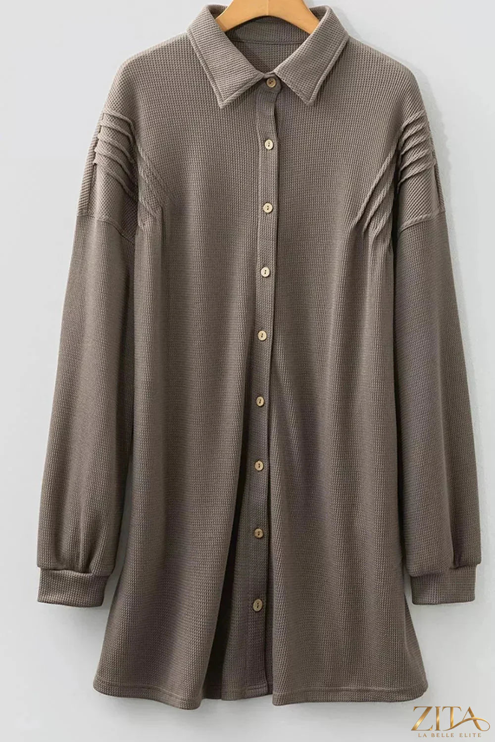 Zita La Belle Elite casual button-down dress with pockets, lightweight fabric, and long sleeves, perfect for everyday wear.