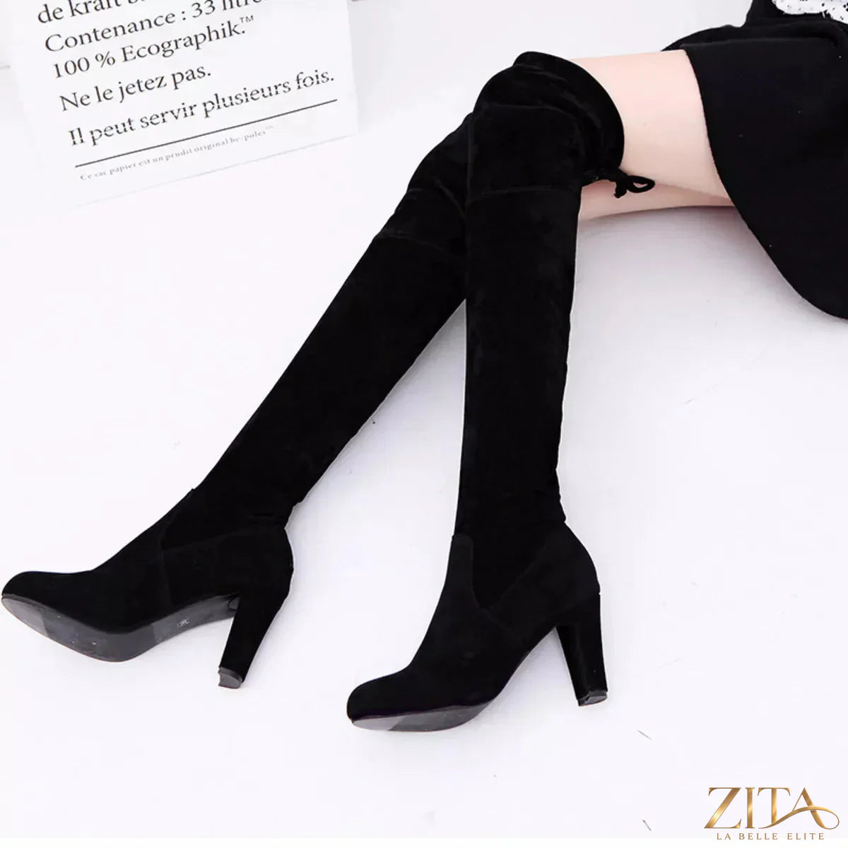 Zita La Belle Elite round toe block heel boots in black leather, featuring a sleek design and sturdy low block heels.