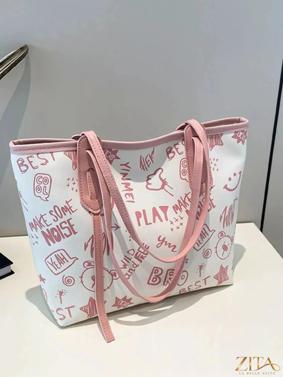 Zita La Belle Elite graffiti print casual tote bag with colorful urban artwork and sturdy handles, perfect for everyday use.