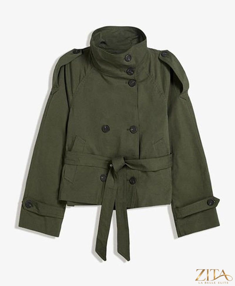 Women’s lace-up waist trench coat by Zita La Belle Elite, stylish jacket with belted waist and classic design.