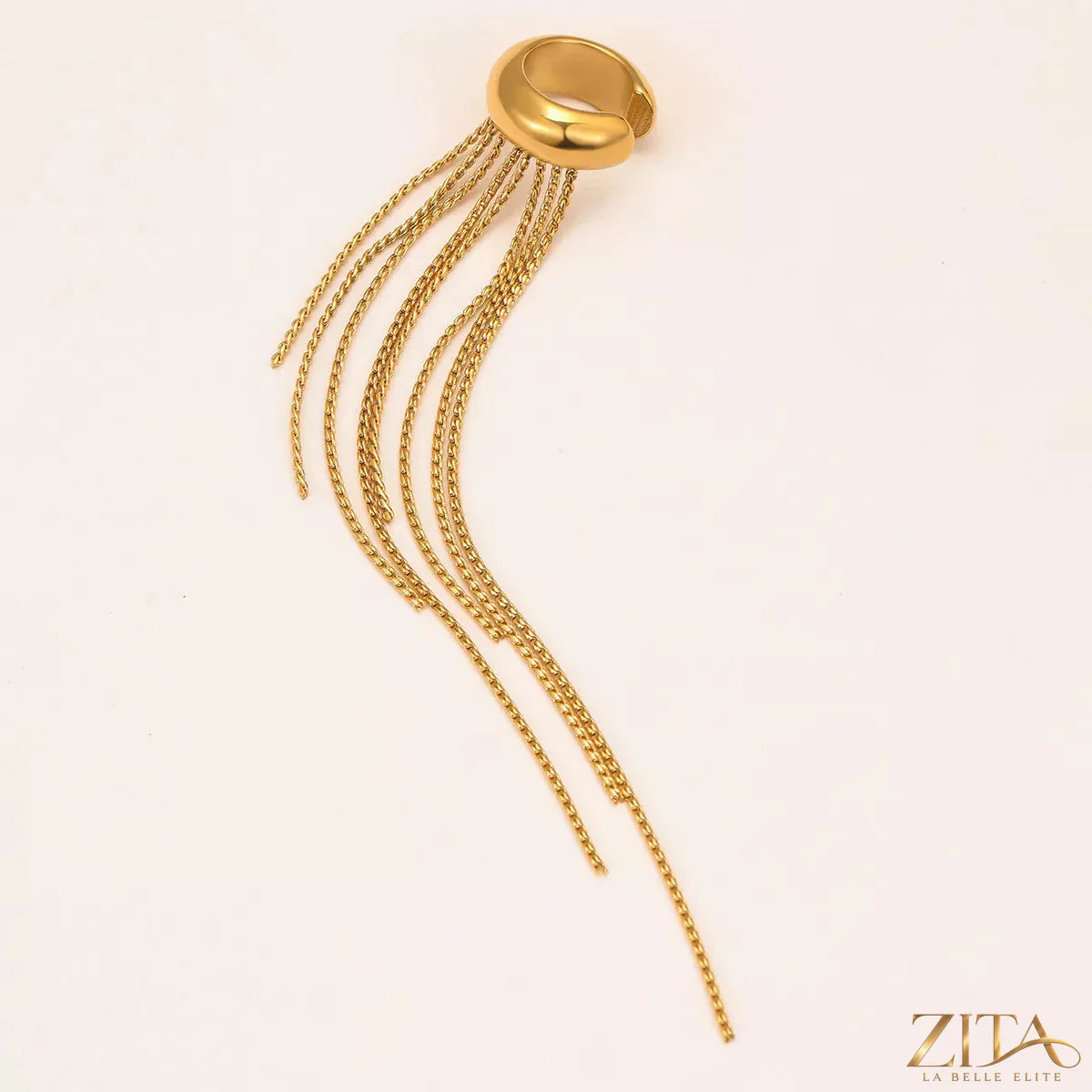 18K gold-plated tassel ear cuff earrings by Zita La Belle Elite with delicate dangling tassels and a sleek, modern design