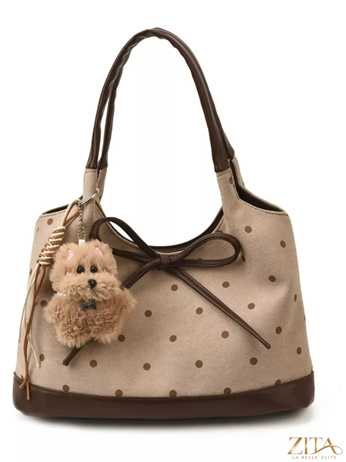 Zita La Belle Elite polka dot bow shoulder bag with adjustable strap and elegant design, featuring a stylish polka dot pattern.