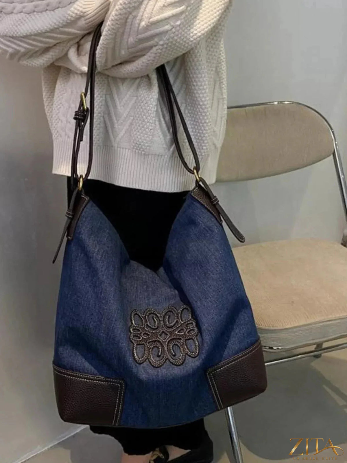 Embroidered canvas tote bag by Zita La Belle Elite with colorful floral embroidery and sturdy handles for everyday use.