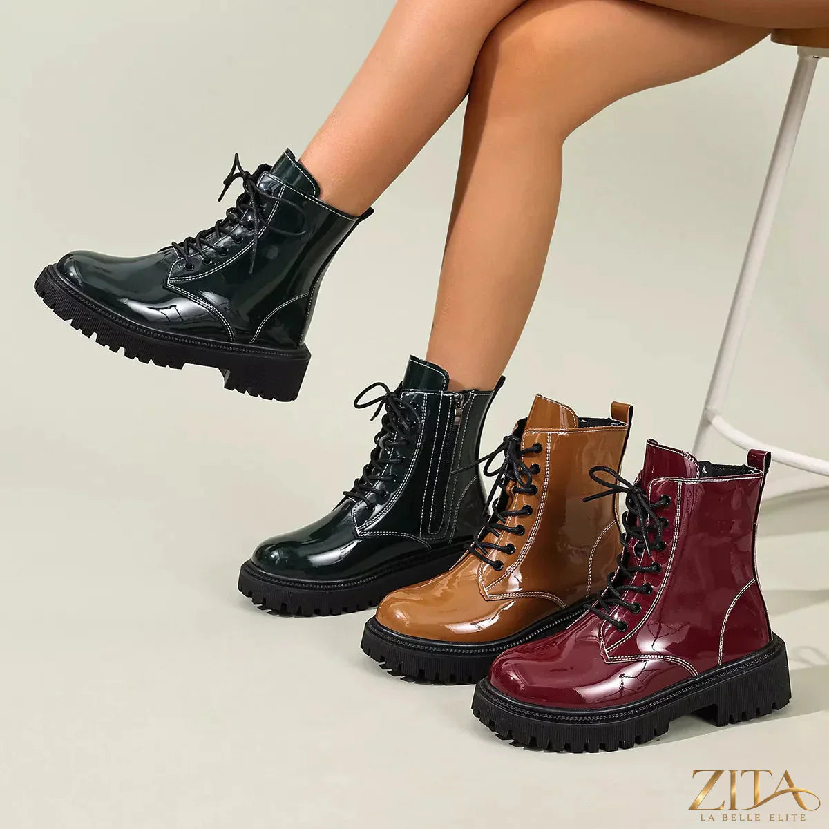 Zita La Belle Elite lace-up block heel boots with ankle-high design and stylish leather finish, perfect for chic fashion.
