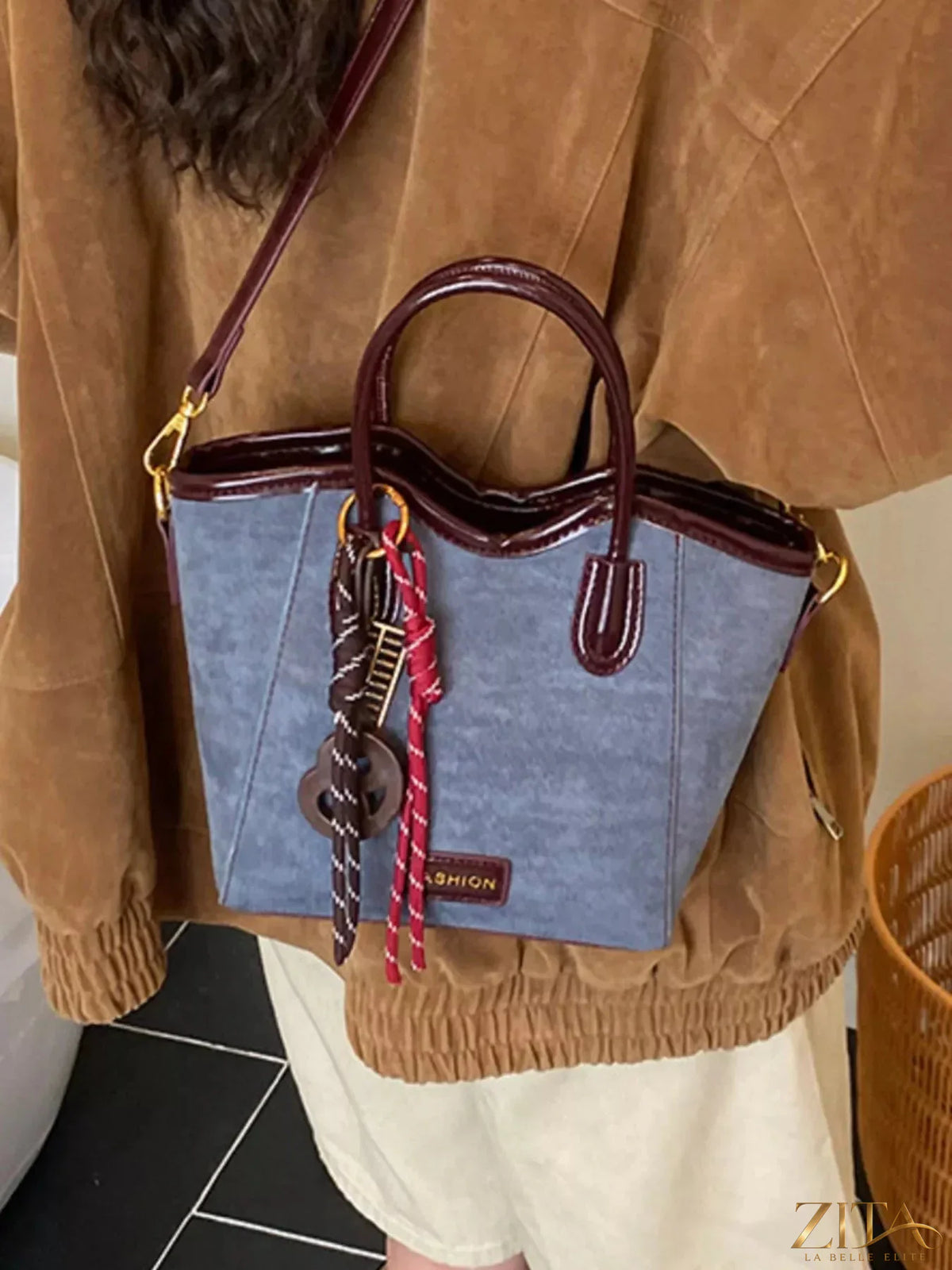 Zita La Belle Elite suede leather strap tote bag with spacious interior and stylish design, perfect for everyday use.