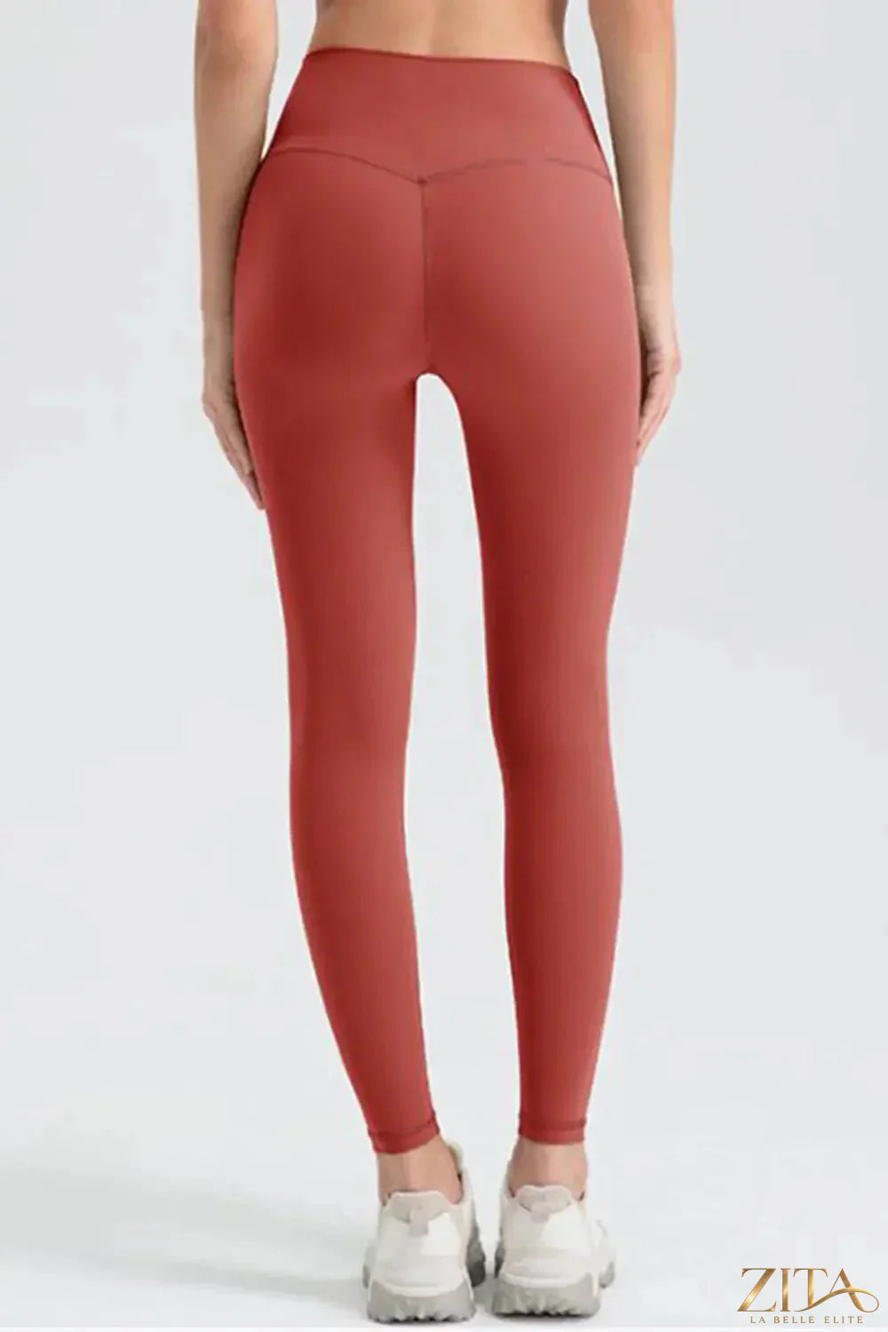 Trendsi wide waistband sport leggings in black, featuring a close-up view of the stretchy, high-rise waistband and smooth fabric.