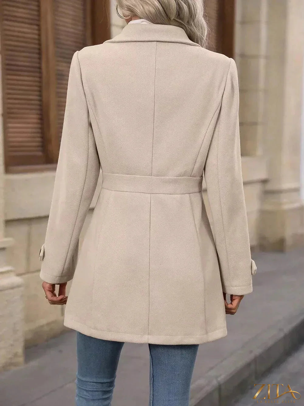 Zita La Belle Elite collared neck button-up coat with long sleeves and front pockets, stylish and warm winter outerwear.