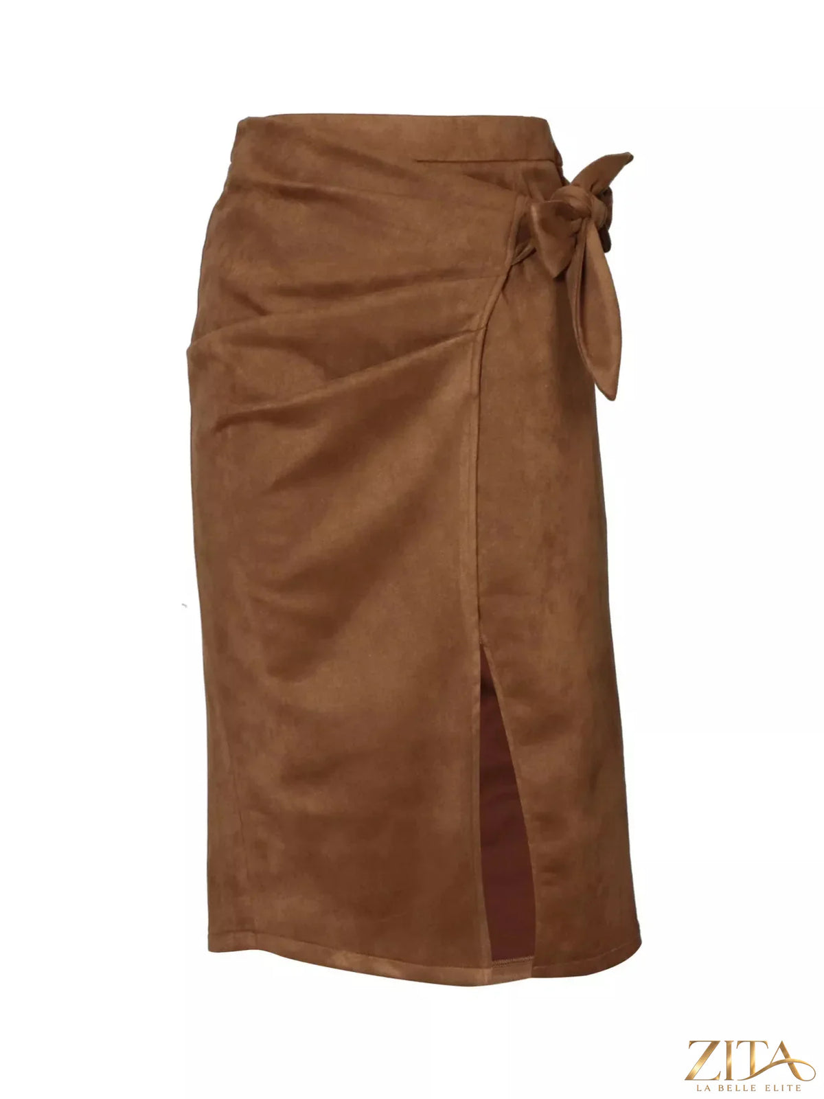 Trendsi wrap midi skirt in soft fabric, featuring a stylish design and adjustable waist for a fashionable, comfortable fit.