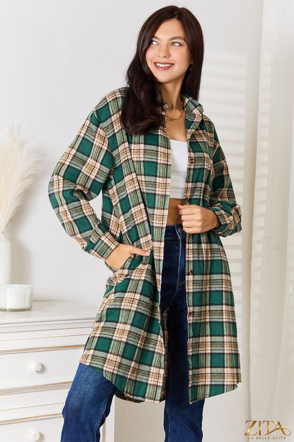 Zita La Belle Elite Mandy plaid long sleeve shirt with a collared neck in red and black, featuring a classic button-up design.