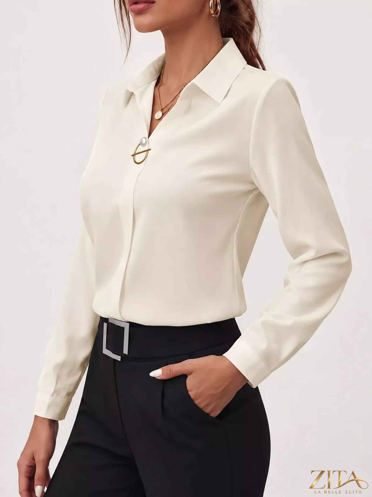 Zita La Belle Elite long sleeve satin blouse in rich fabric, featuring a sleek design and elegant fit.
