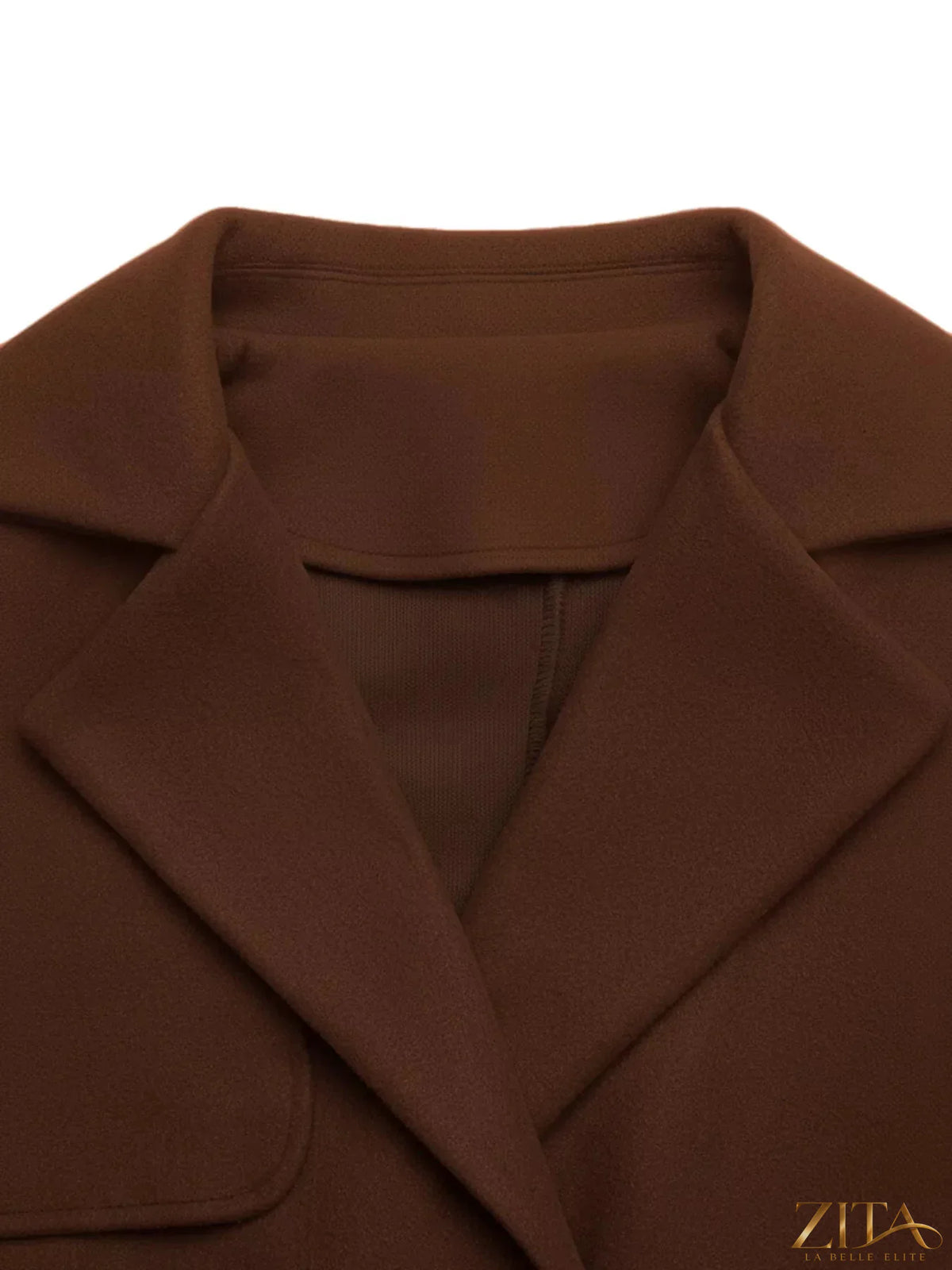 Zita La Belle Elite wool blend coat with lapel collar and belted waist, stylish and warm outerwear for women.