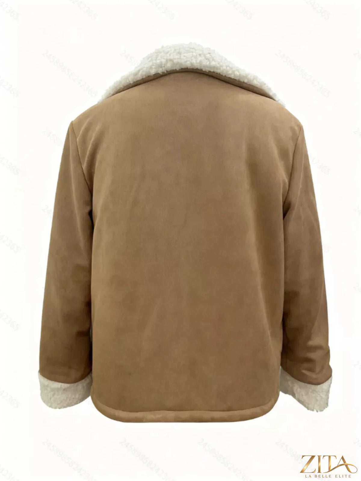 Zita La Belle Elite sherpa-lined button-up jacket in cozy fabric, featuring a classic collar and front buttons for a stylish winter look.