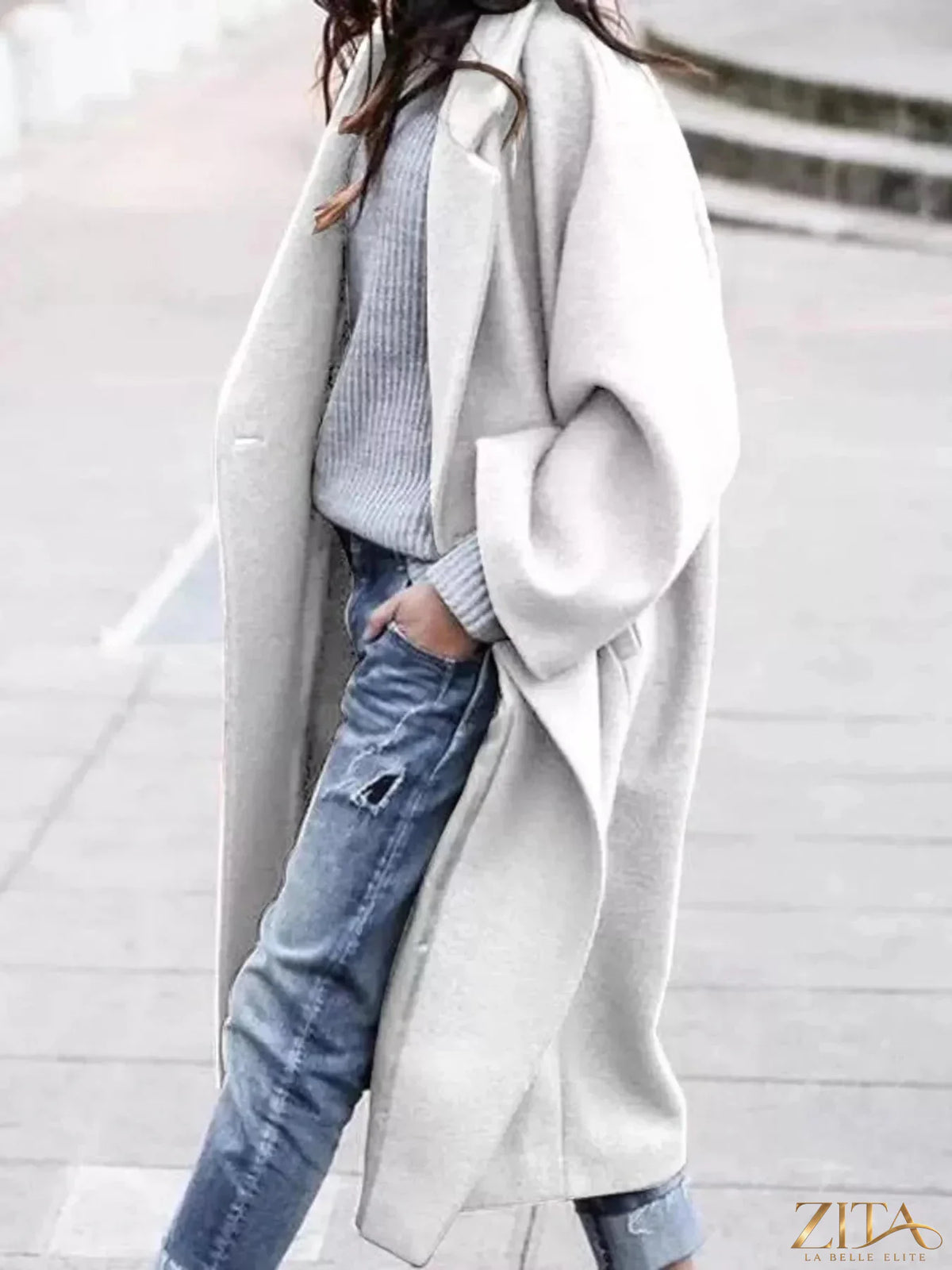 Plus size Zita La Belle Elite full-size coat with lapel collar and single button closure, stylish and warm outerwear.