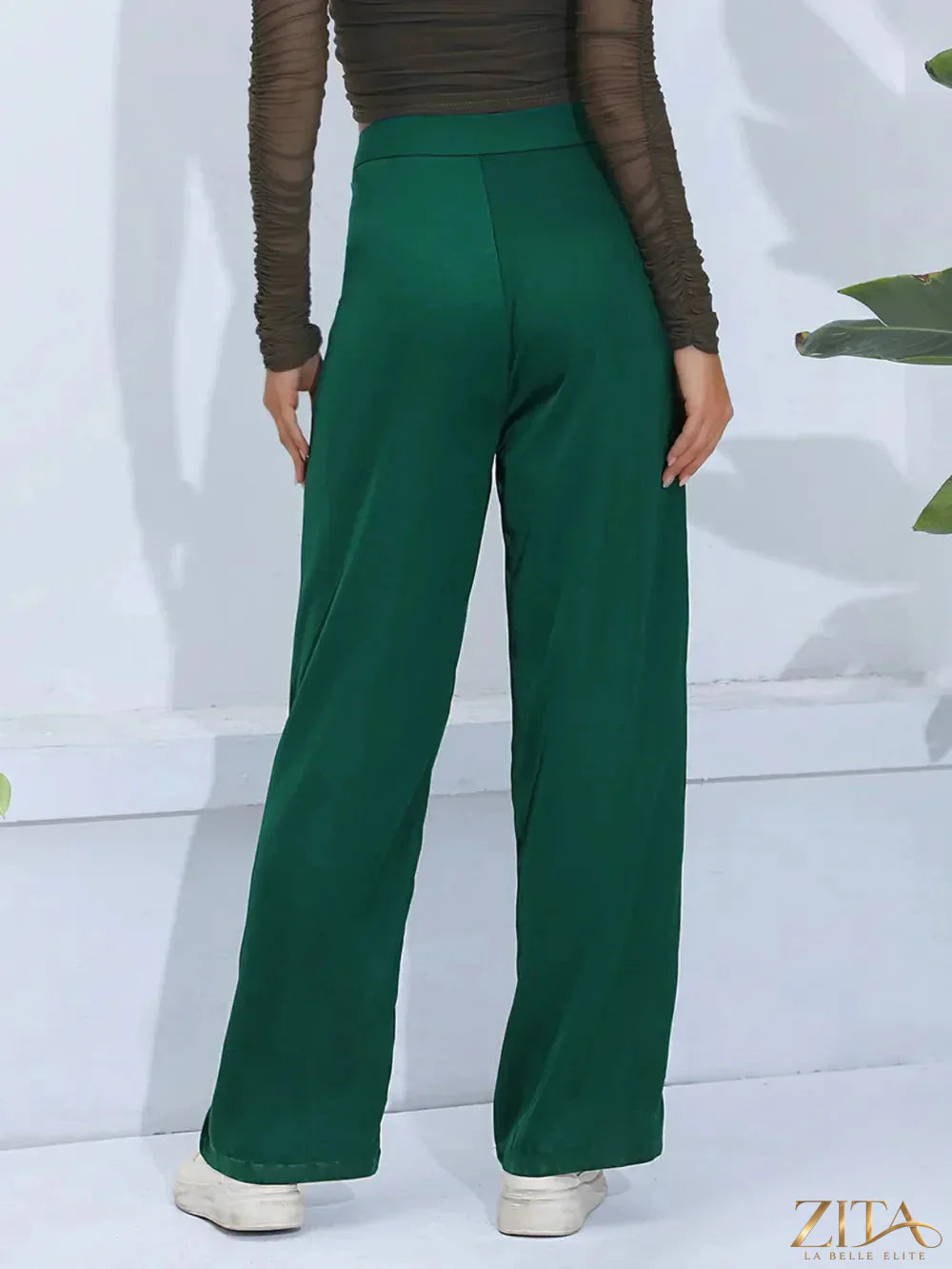 Zita La Belle Elite wide leg pants in black, flowing fabric, full-length with high waist and relaxed fit, stylish for casual or formal wear.
