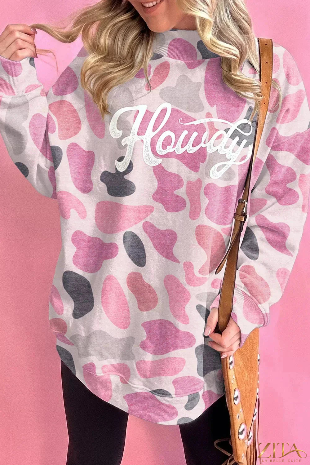 Camouflage Western style pullover sweatshirt by Zita La Belle Elite featuring a camouflage pattern and Western-inspired design.