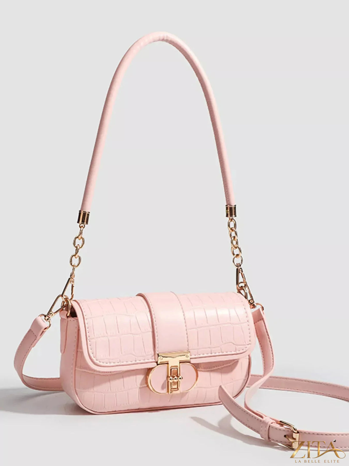 Zita La Belle Elite textured flap shoulder bag with woven design and gold-tone hardware, stylish and compact for everyday use.