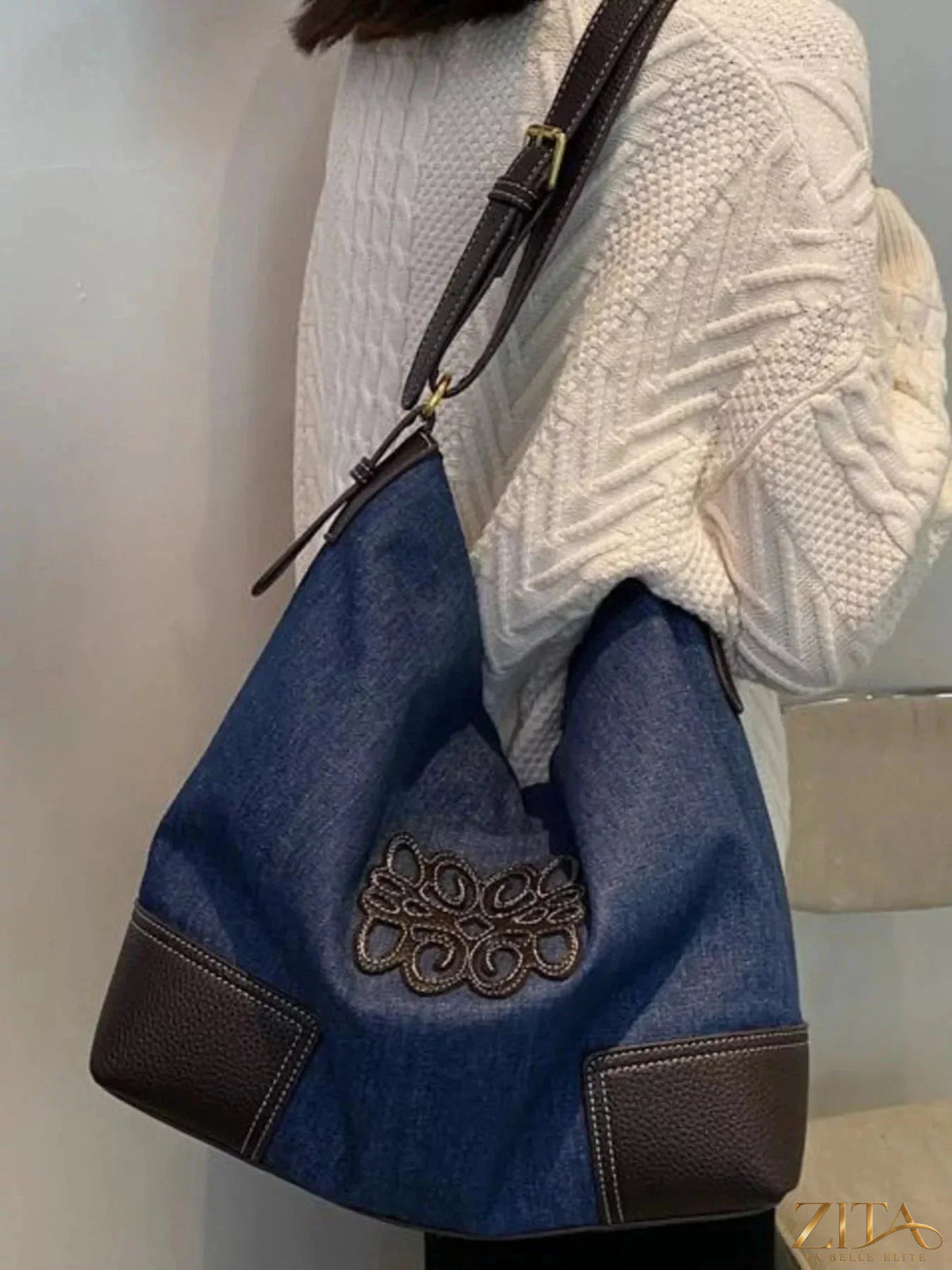 Embroidered canvas tote bag by Zita La Belle Elite with colorful floral embroidery and sturdy handles for everyday use.