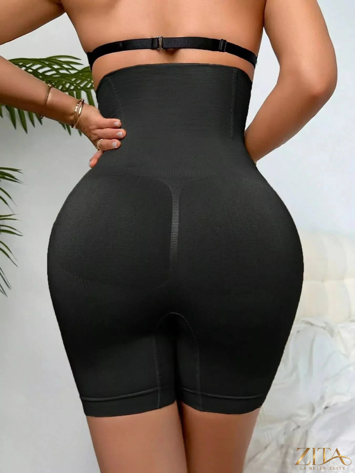 Full size high waist compression slimming leggings by Zita La Belle Elite, plus size black leggings with a snug fit and supportive waistband.