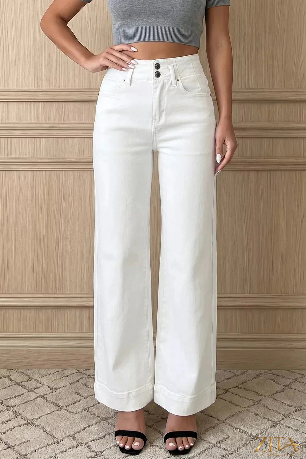 Zita La Belle Elite 2-button high waist wide-leg jeans showing front view with classic denim style and relaxed fit.