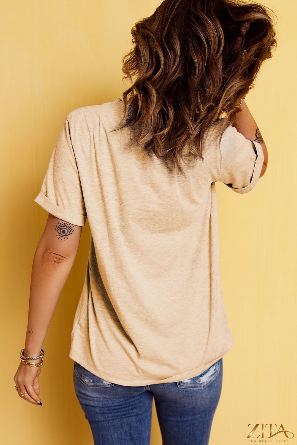 Gray Corn Letter Graphic Cuffed T-Shirt by Trendsi, featuring a casual fit with a corn-themed graphic print on the front.