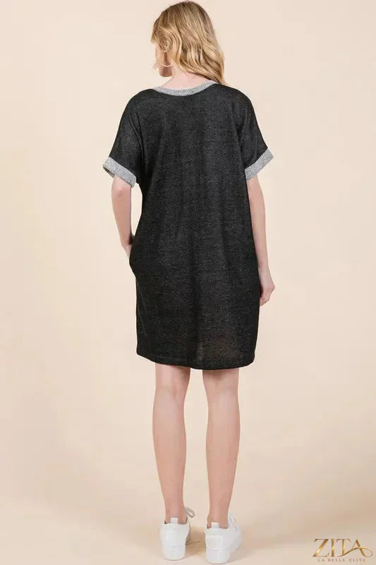 Zita La Belle Elite casual contrast trim Henley dress with long sleeves and button-front design, in soft fabric.