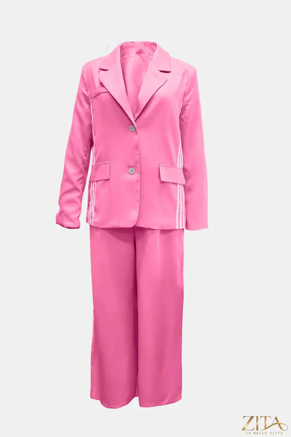 Zita La Belle Elite side striped long sleeve blazer and matching pants set, stylish tailored outfit with bold stripe detail.