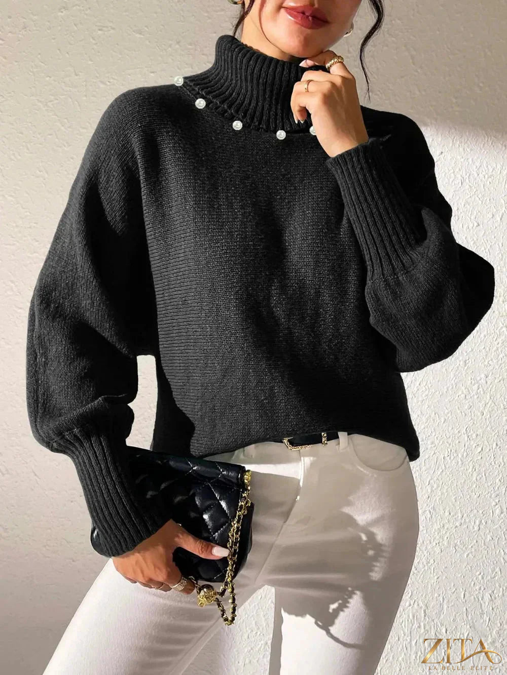 Zita La Belle Elite long sleeve turtleneck sweater in a cozy knit, featuring a fitted design and classic turtleneck collar.