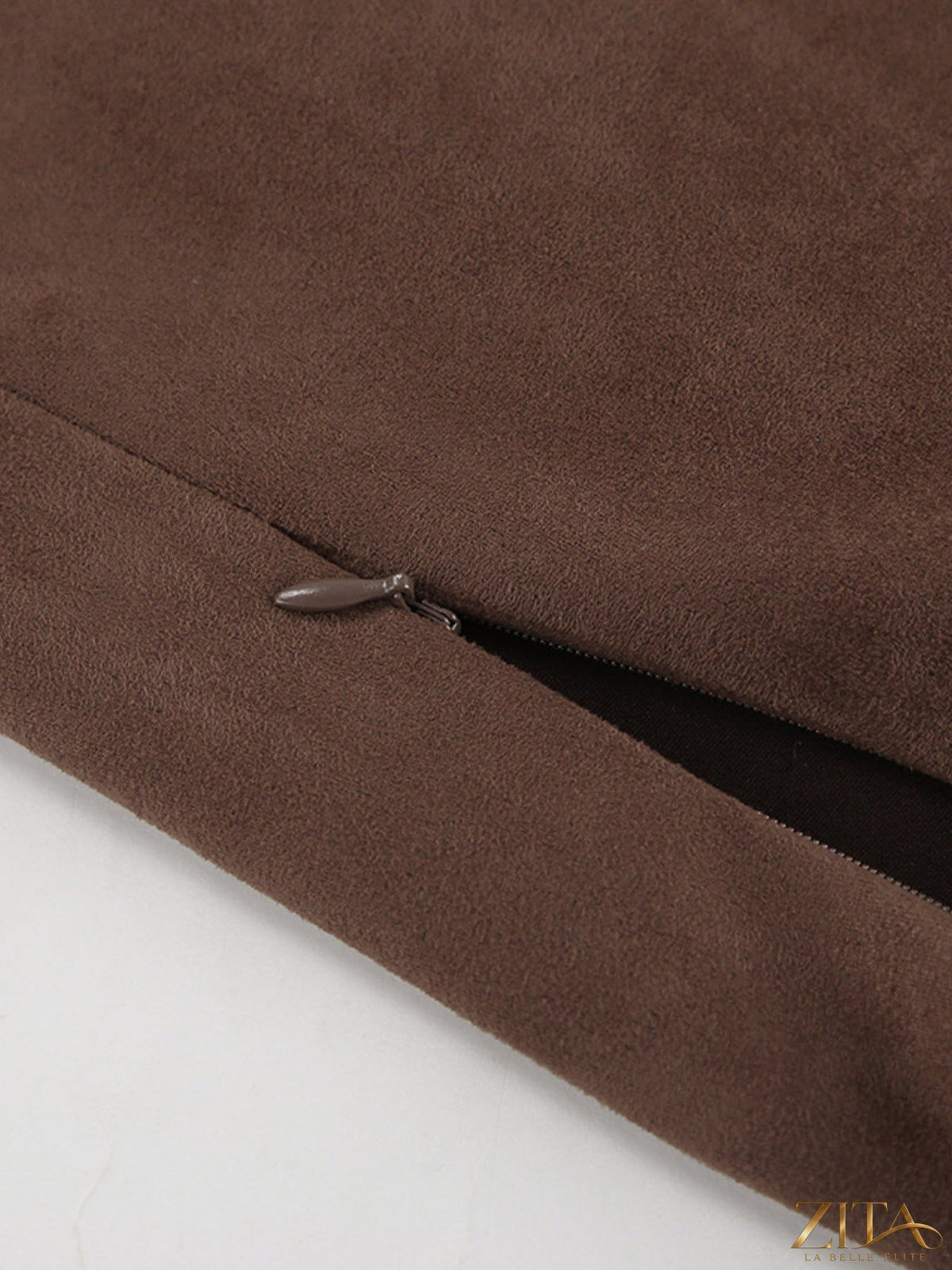 Tan suede midi skirt by Trendsi featuring a high waist and flowy silhouette, shown on a model against a neutral background.