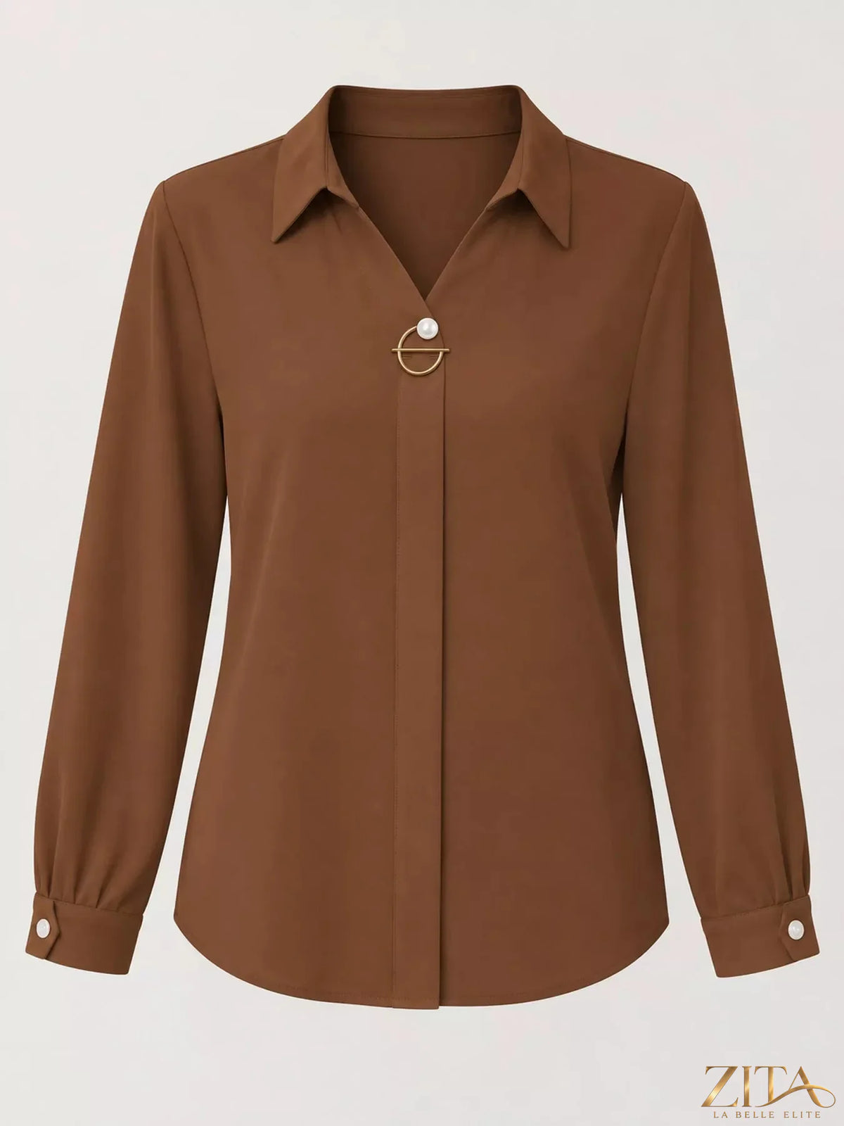 Long sleeve satin blouse by Zita La Belle Elite, smooth fabric with a tailored fit and elegant design.