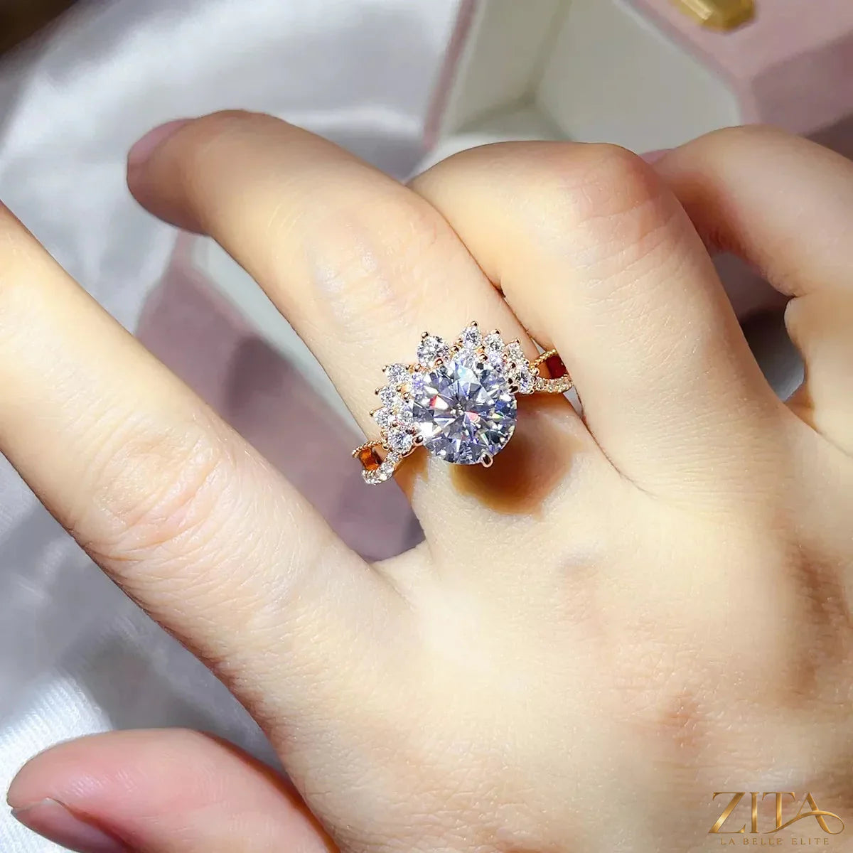 Sterling silver moissanite ring with a 3-carat gemstone from Zita La Belle Elite, showcasing a sparkling, elegant design.