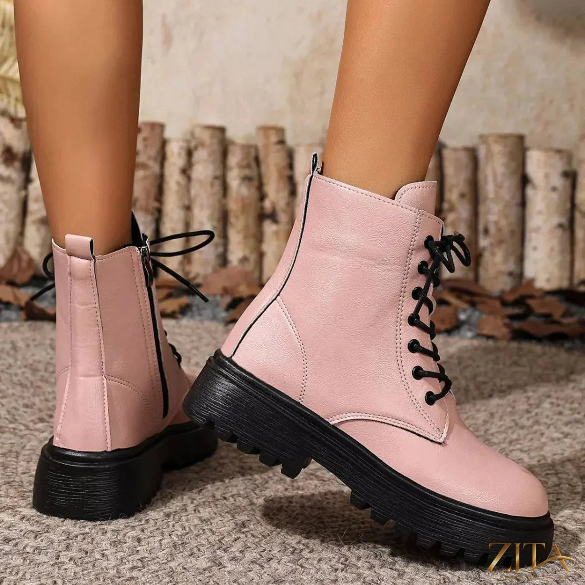 Zita La Belle Elite lace-up ankle combat boots with rugged design and chunky soles, perfect for edgy fashion styles.