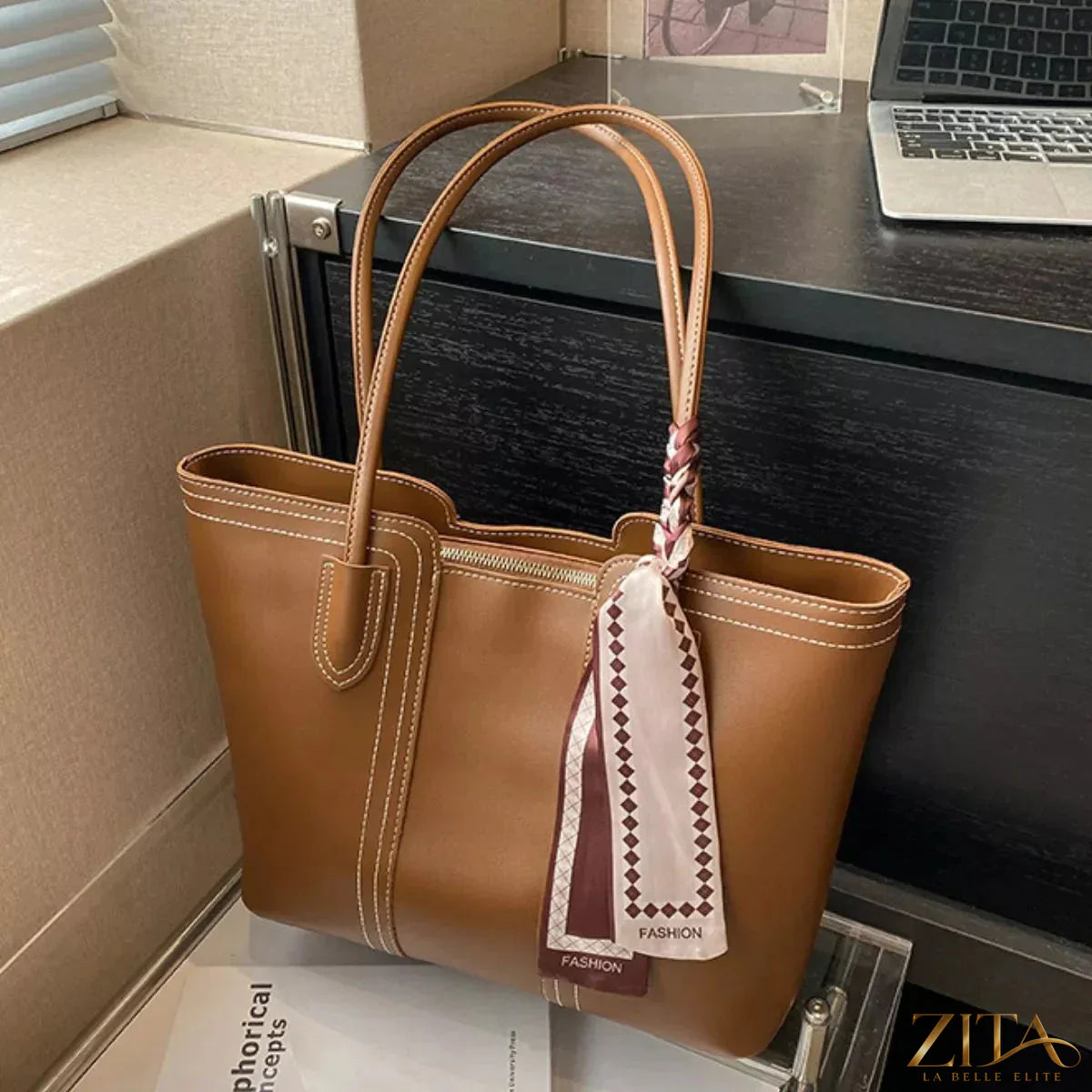 Zita La Belle Elite PU leather tote bag with sturdy handles and spacious interior, stylish for everyday use.