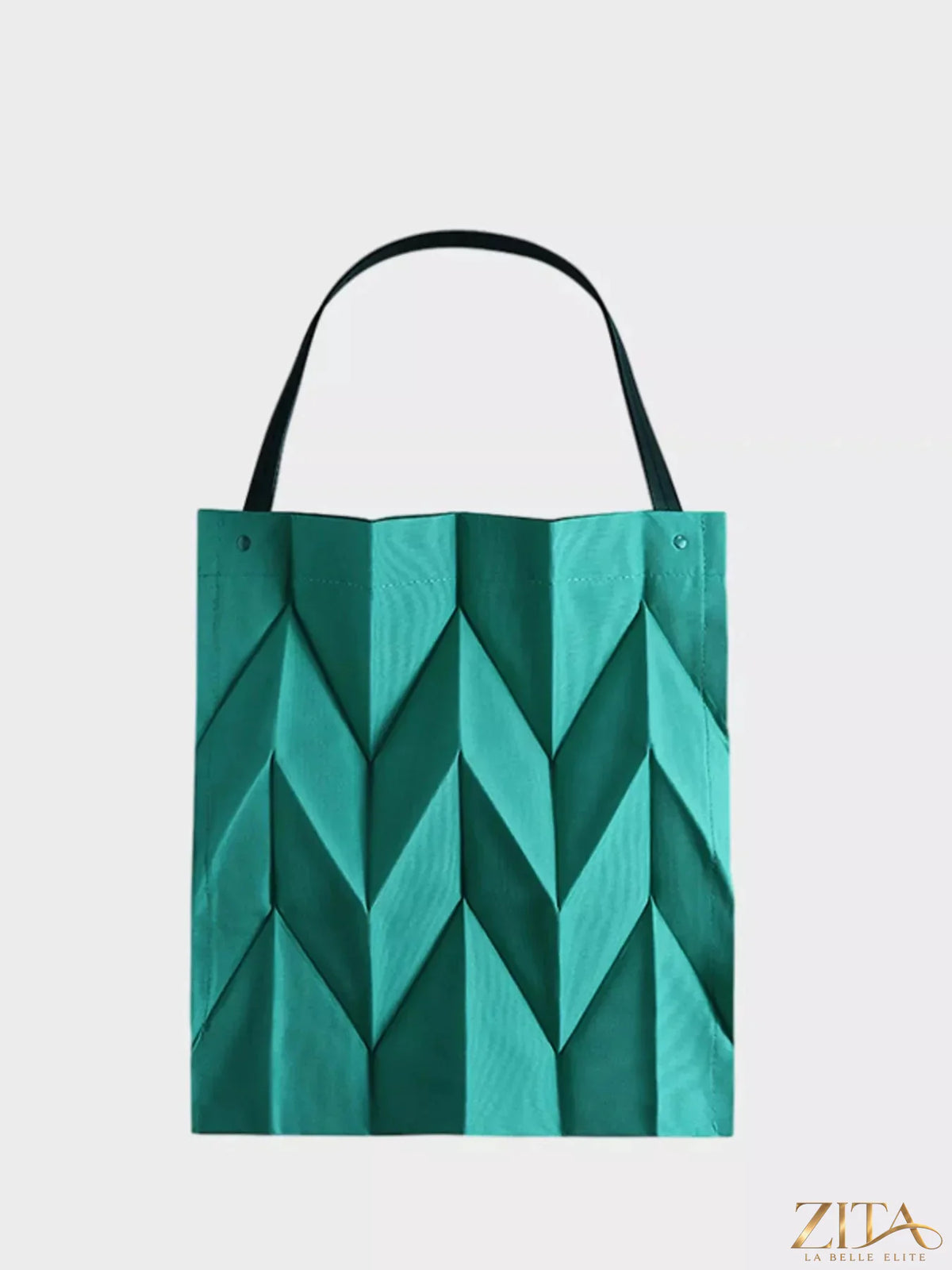 Zita La Belle Elite minimalist geometric pleated tote handbag with sleek design, structured shape, and neutral color.