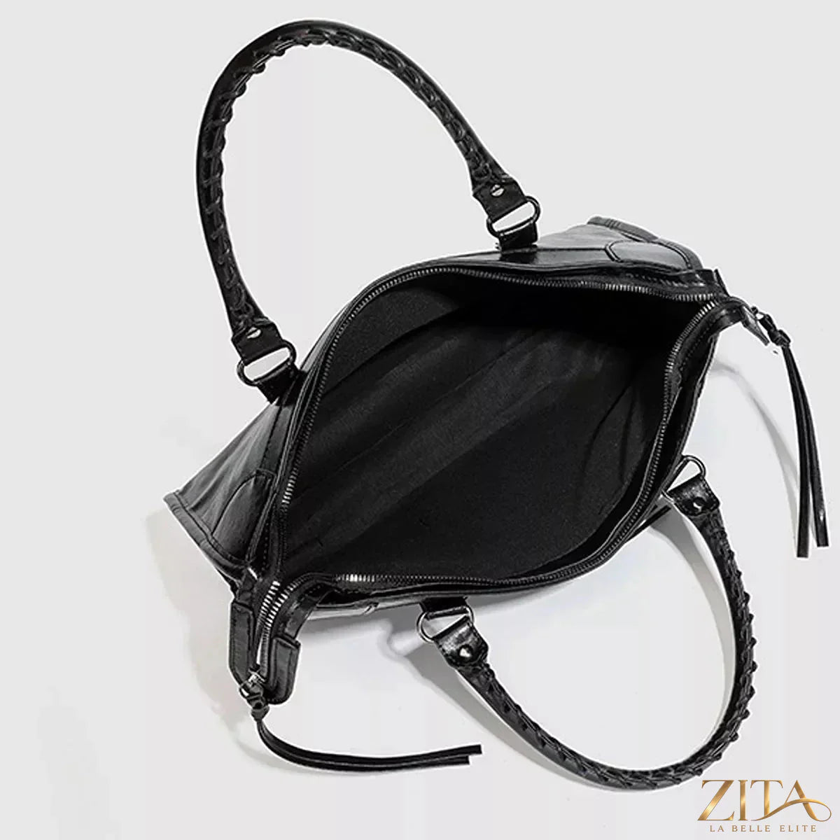 Zita La Belle Elite PU leather handbag with top handle, stylish and structured for everyday use, shown in black.