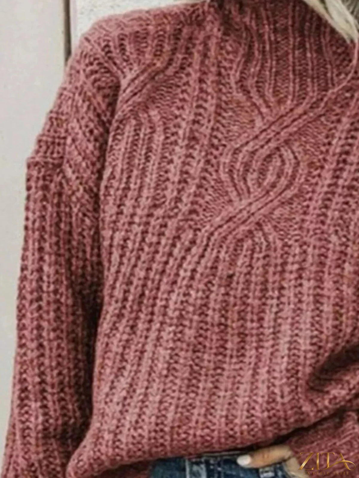 Zita La Belle Elite turtleneck long sleeve sweater in soft knit fabric, shown in a cozy, fitted design with a high neckline.
