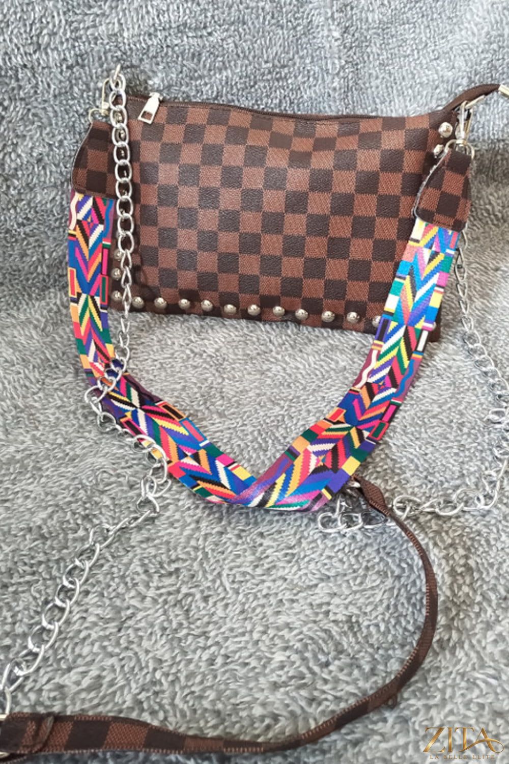 Zita La Belle Elite Adored PU leather shoulder bag with studded details, featuring a stylish design and a top handle for everyday use.
