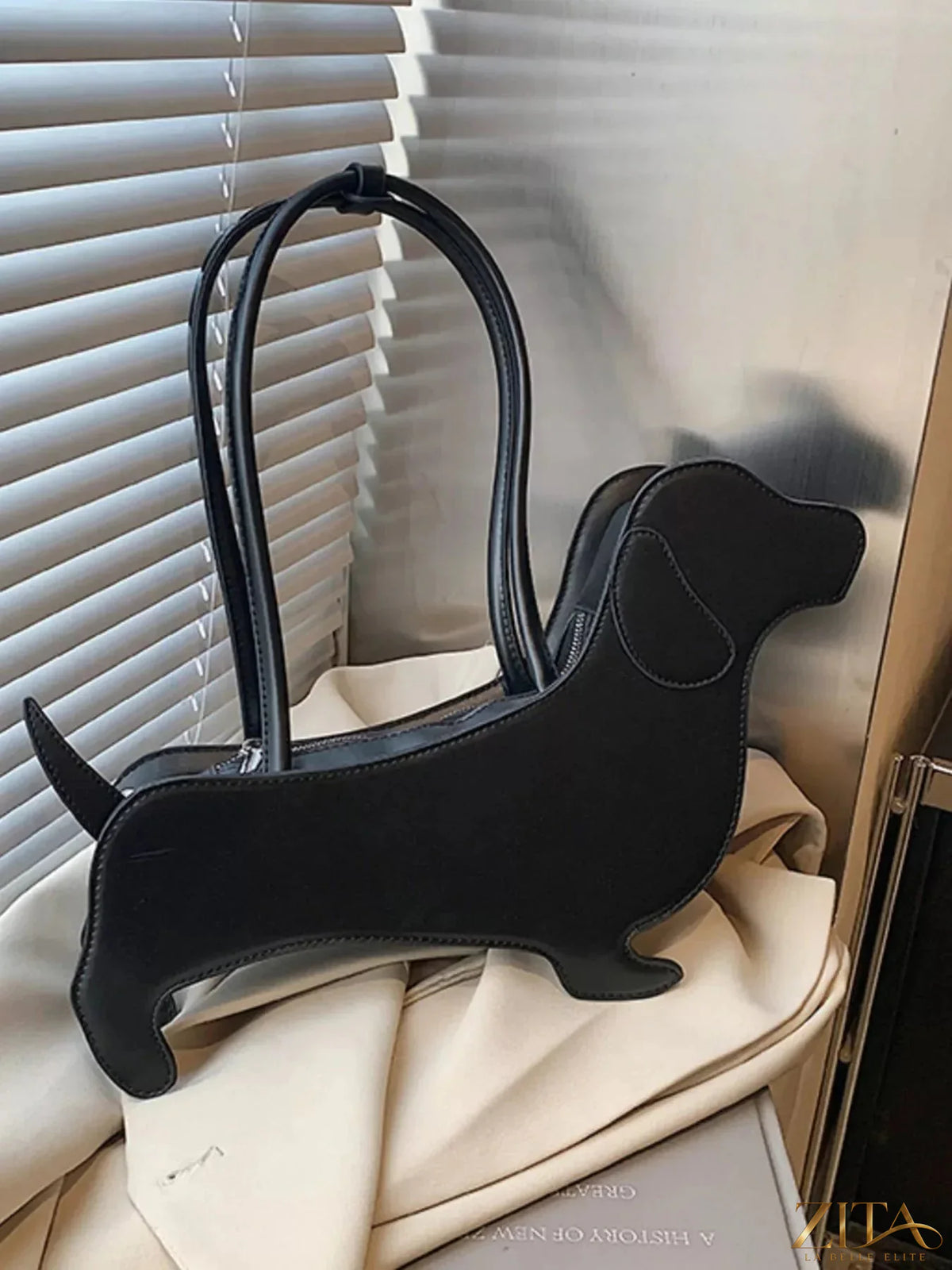 Zita La Belle Elite dachshund-shaped shoulder bag with detailed features and a playful design, perfect for stylish accessories.