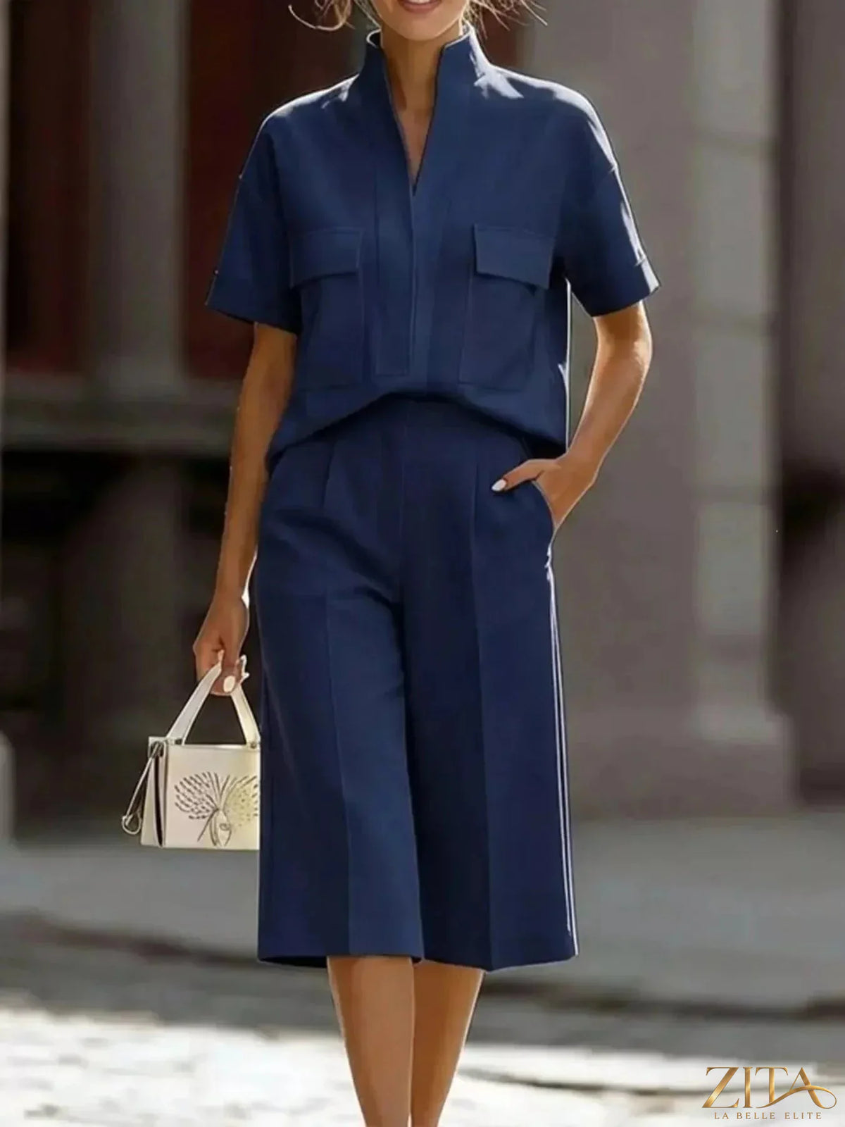 Plus size Zita La Belle Elite short sleeve top and wide-leg pants set, stylish and comfortable for everyday wear.