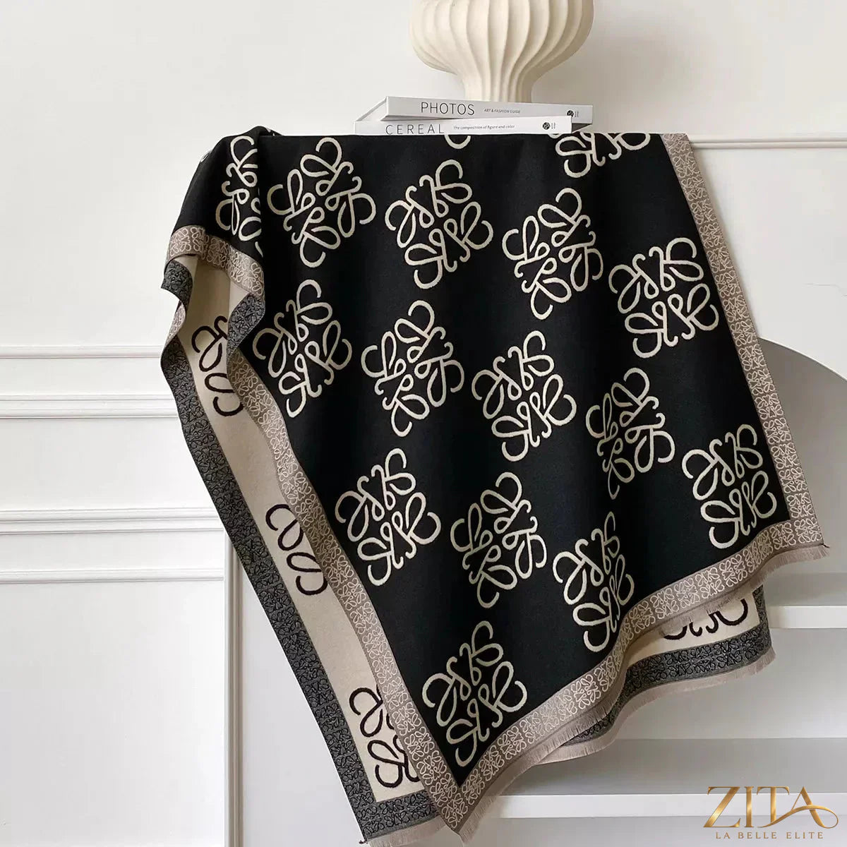 Zita La Belle Elite raw hem winter scarf in cozy knit fabric, featuring a stylish raw edge design for cold weather wear.