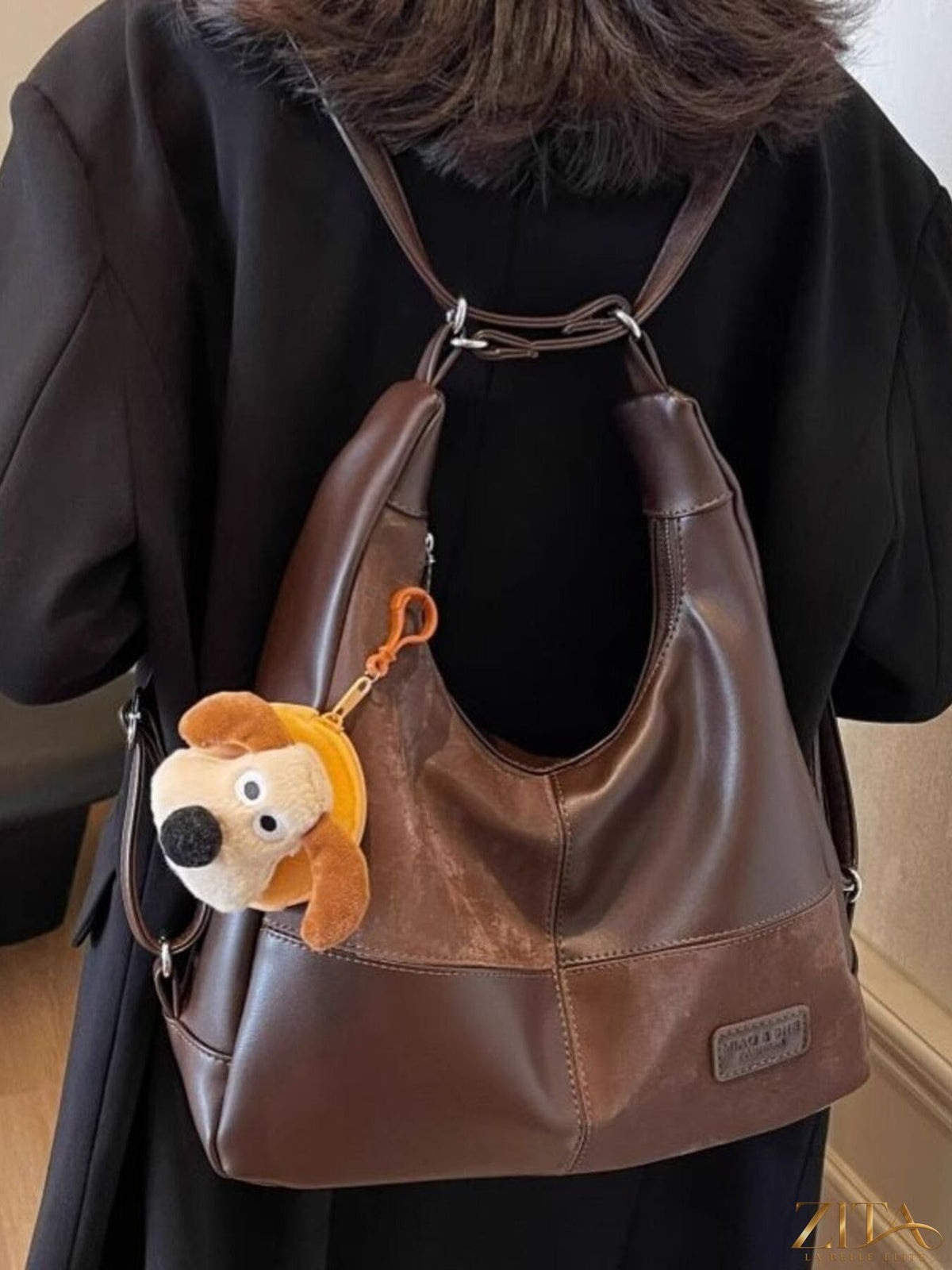 Vintage style hobo shoulder bag by Zita La Belle Elite with leather strap and soft fabric body, perfect for casual everyday wear.