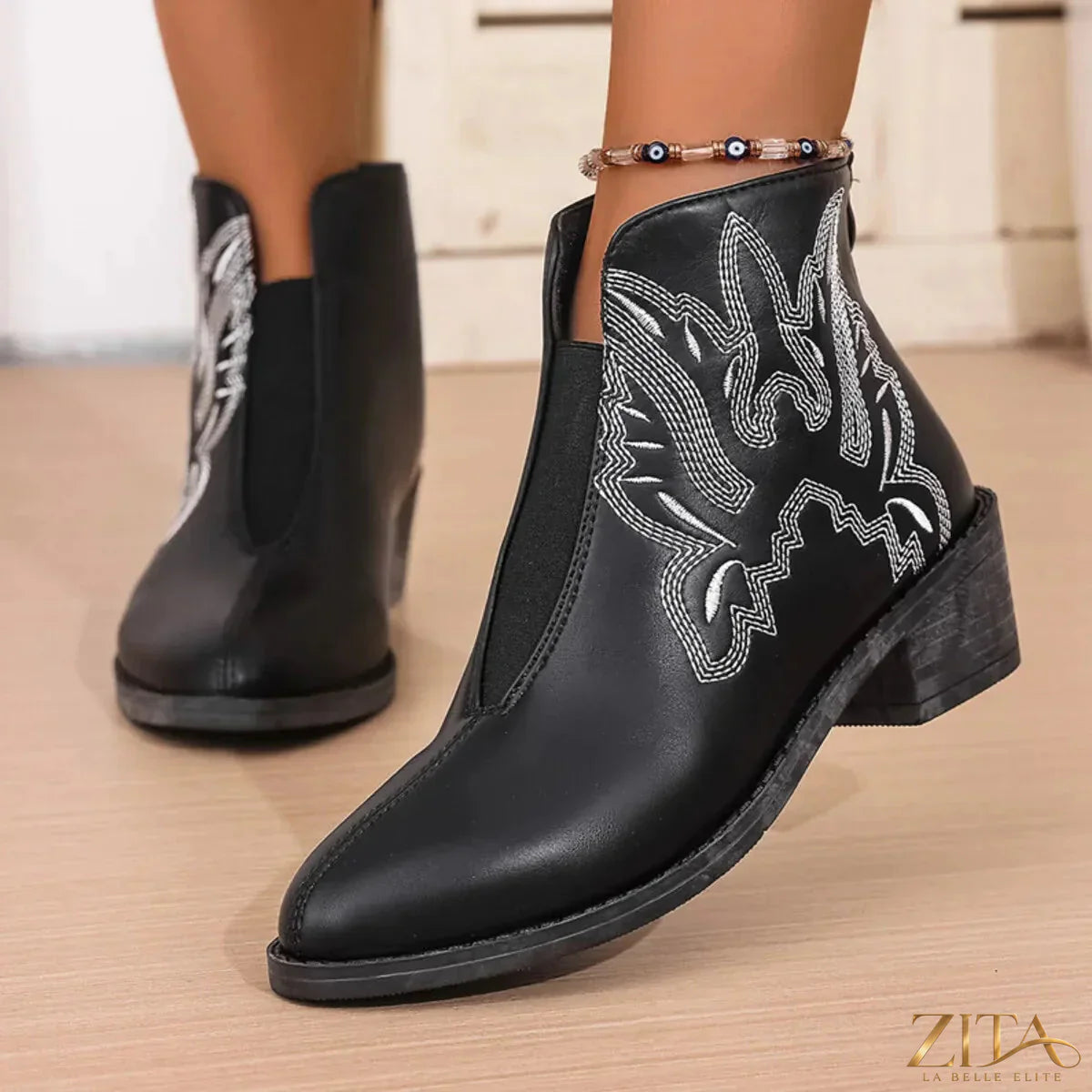Western embroidered ankle boots by Zita La Belle Elite featuring intricate embroidery and a classic Western style.