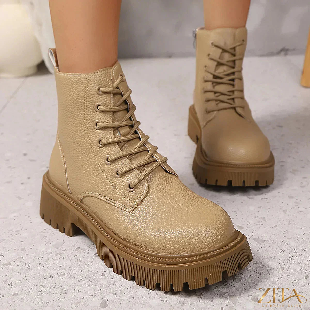 Zita La Belle Elite lace-up platform boots with chunky heels and black leather material, stylish footwear for fashion-forward looks
