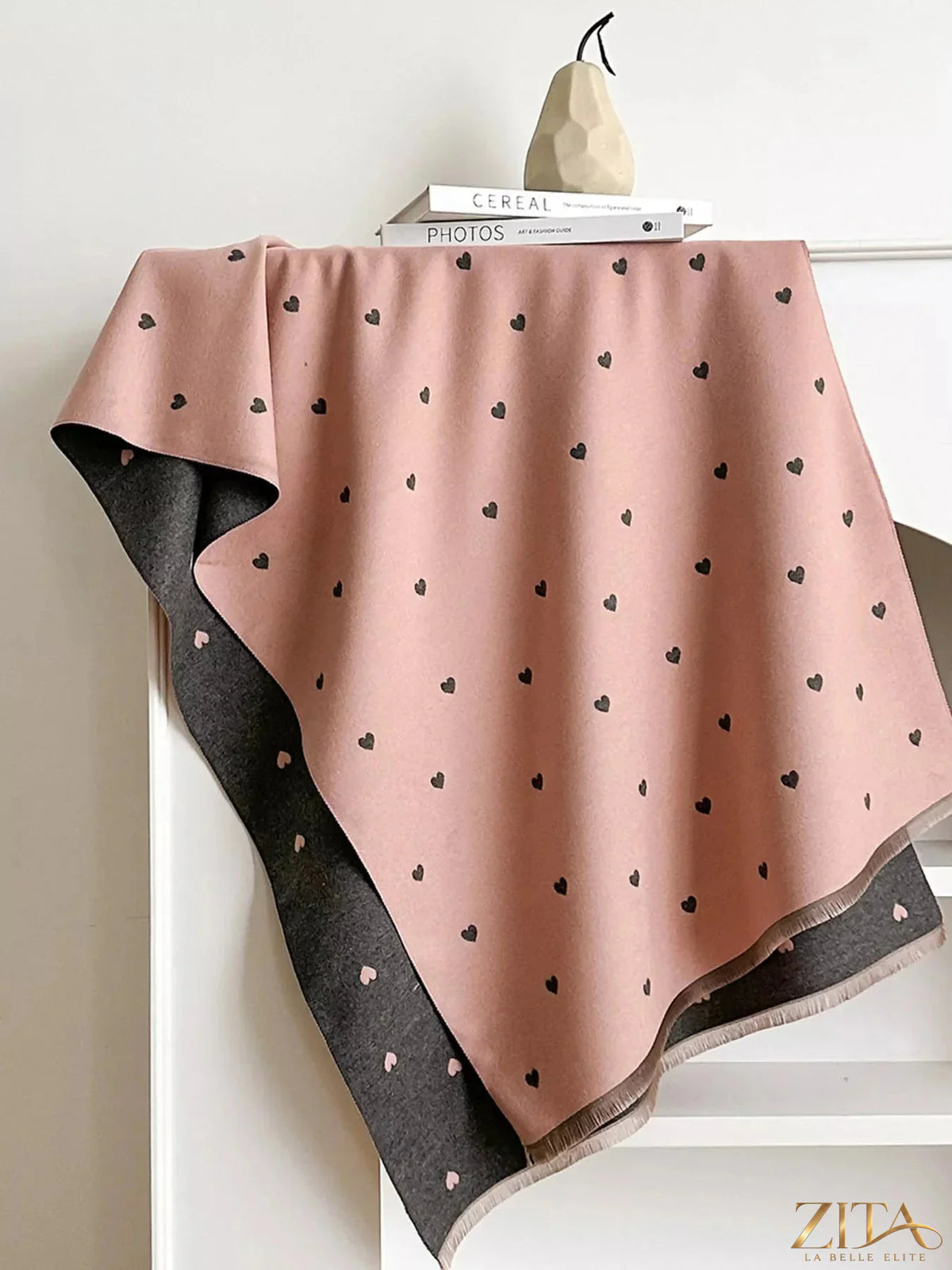 Zita La Belle Elite Heart Raw Hem Scarf with soft fabric, featuring a delicate raw edge design and a heart pattern.