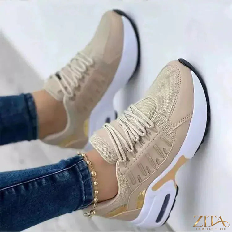 Zita La Belle Elite lace-up round toe sneakers with white soles, stylish casual footwear for women.