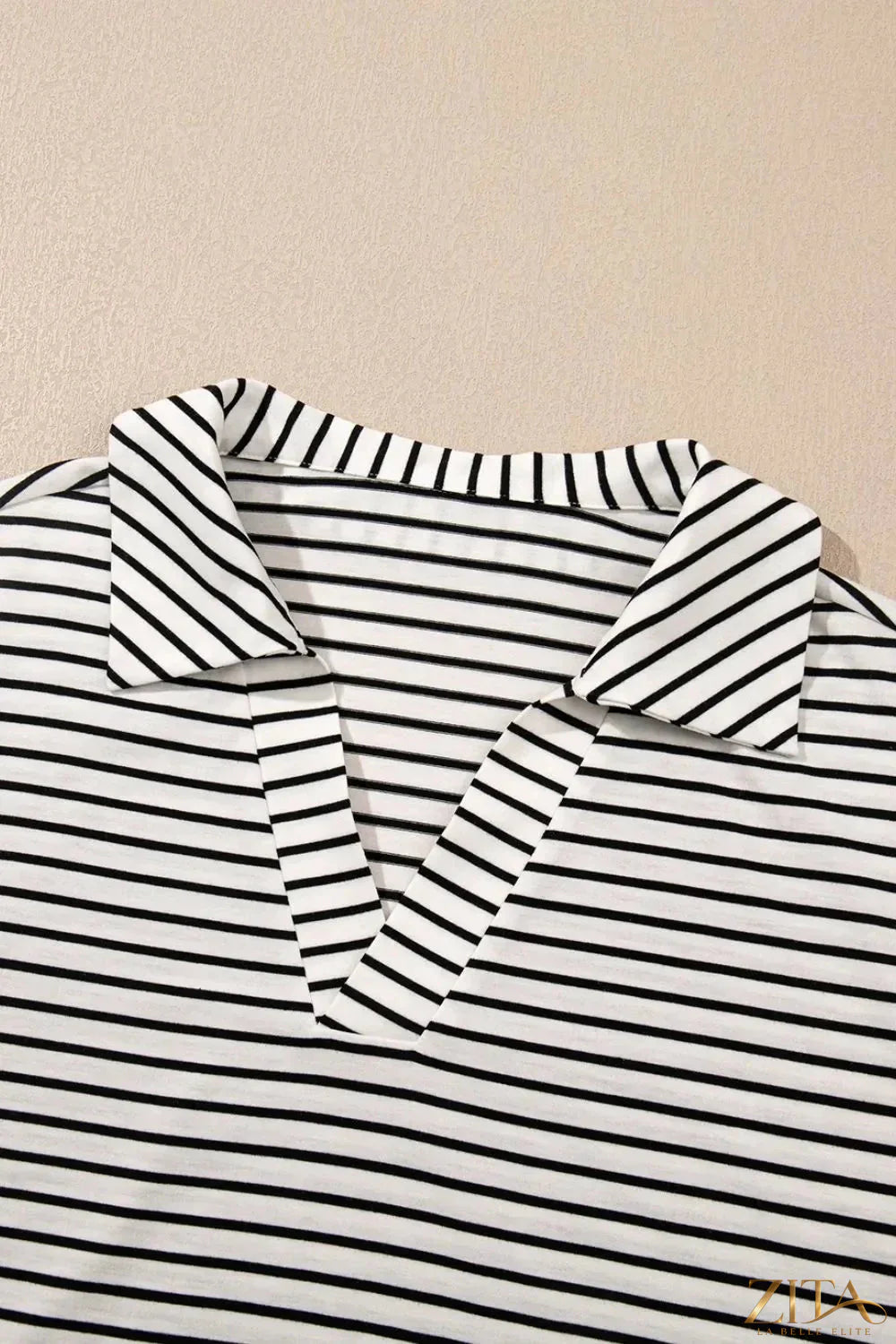 Stripe V-neck tee and casual shorts set by Trendsi, two-piece outfit with a relaxed fit and comfortable design.