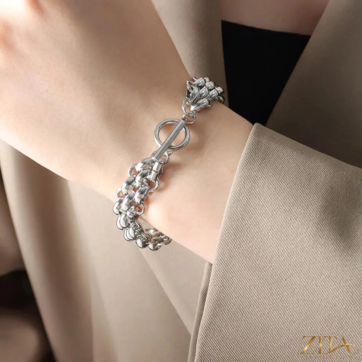 Gold chain link jewelry set with matching necklace and bracelet, featuring trendy, elegant design for stylish accessories.
